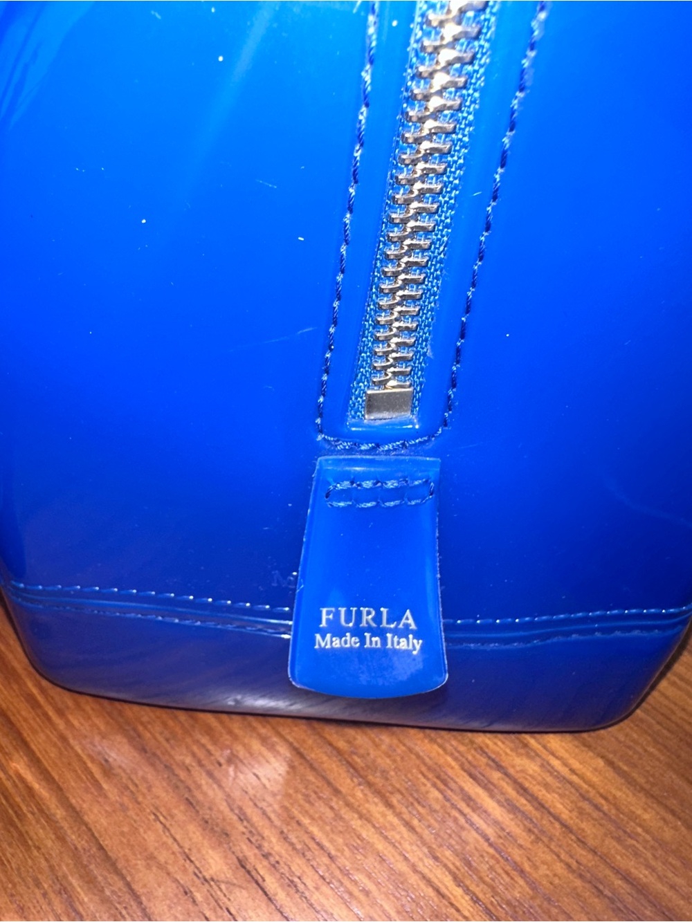 Furla Candy Bag Dome Satchel | Cobalt Blue Glossy PVC | Made in Italy -Excellent - Picture 8 of 12